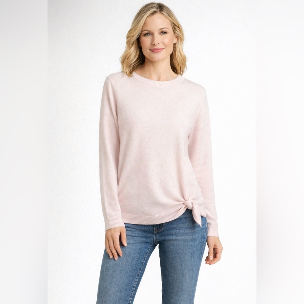 AMICI Pure Cashmere Light Pink Sweater Knotted Side S Small Balletcore NEW